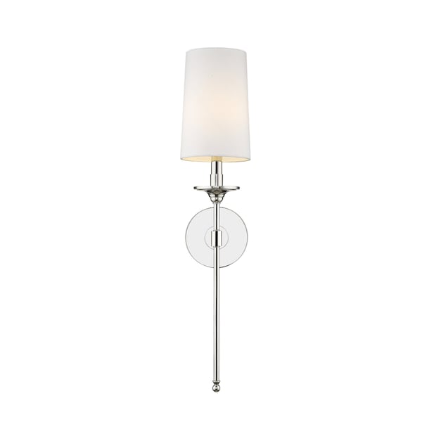 Emily 1 Light Wall Sconce, Polished Nickel & White